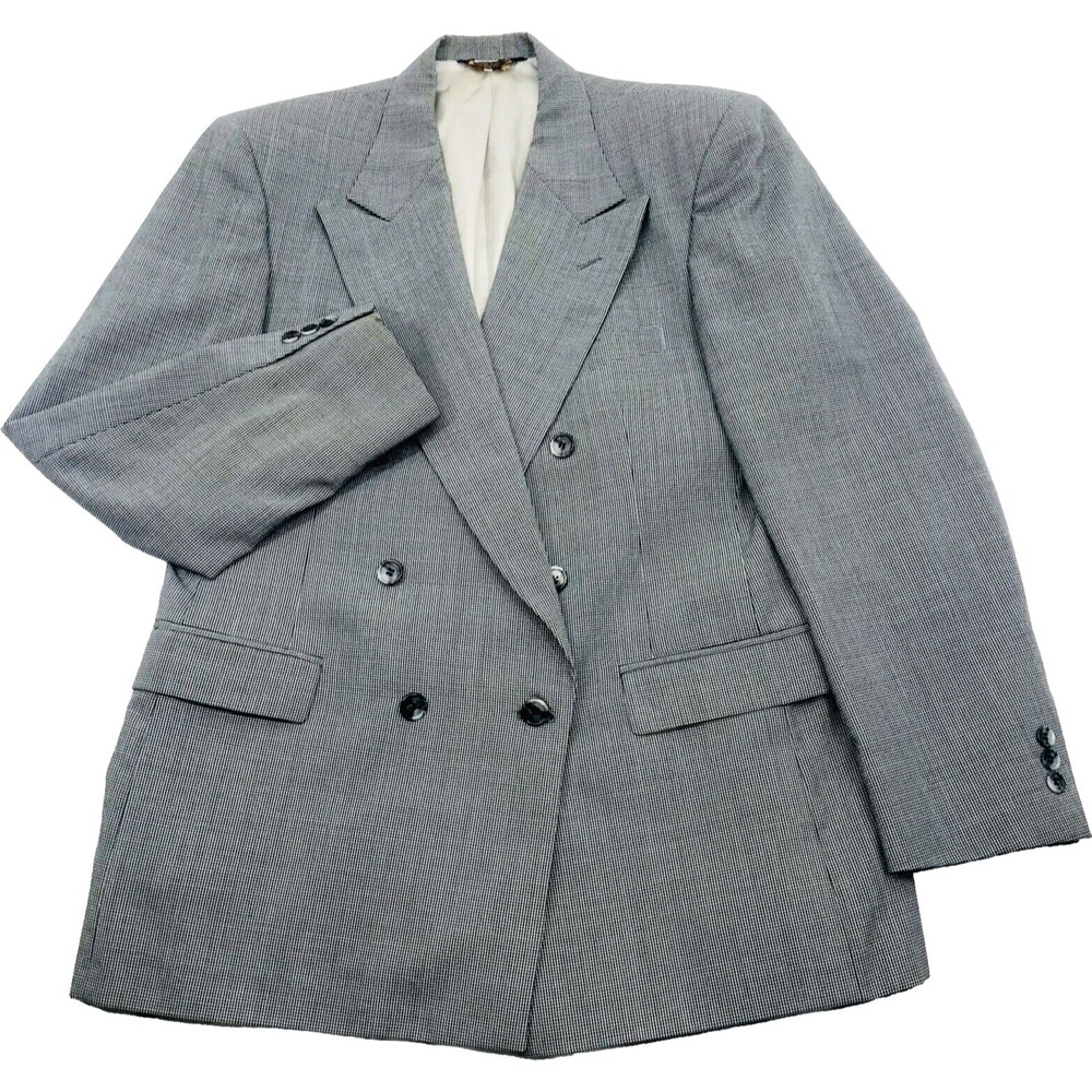 Johnny Carson Vtg Sport Coat Double Breast 42 44 Houndstooth Gray 70s Disco